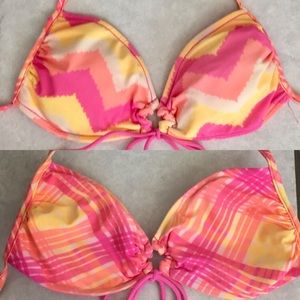 Reversible Bikini Top Pink Stripes Plaid